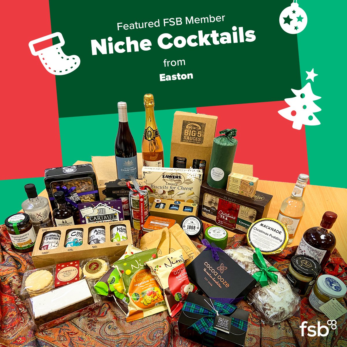 What is in the The #FSBFestiveGiftBox? 🎁

We are excited to say that @nichecocktails , a local business based in Easton, were selected to provide a delicious 3 can highballer gift box (Matcha Mojito, Raspberry Cosmo & Brazilian Lime Margarita) 🍸 

#FSBmemberDecember