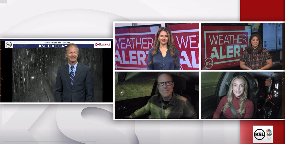 ❄️First big snowstorm
Team coverage NOW on <a href="/KSL5TV/">KSL 5 TV</a>   
@DanSpindleKSL and <a href="/LoriPrichard/">Lori Prichard</a> on the desk
<a href="/KSLweyman/">Grant Weyman</a> Tracking Rain &amp; Snow
<a href="/haleysmithKSL/">HALEY SMITH</a> Traffic Conditions
<a href="/jedboal/">Jed Boal</a> - Canyon Conditions 
@MorganWolfeKSL- AM Commute 
<a href="/TamaraVaifanua/">Tamara Vaifanua</a>- Breaking News Center
#utwx #KSLWeather