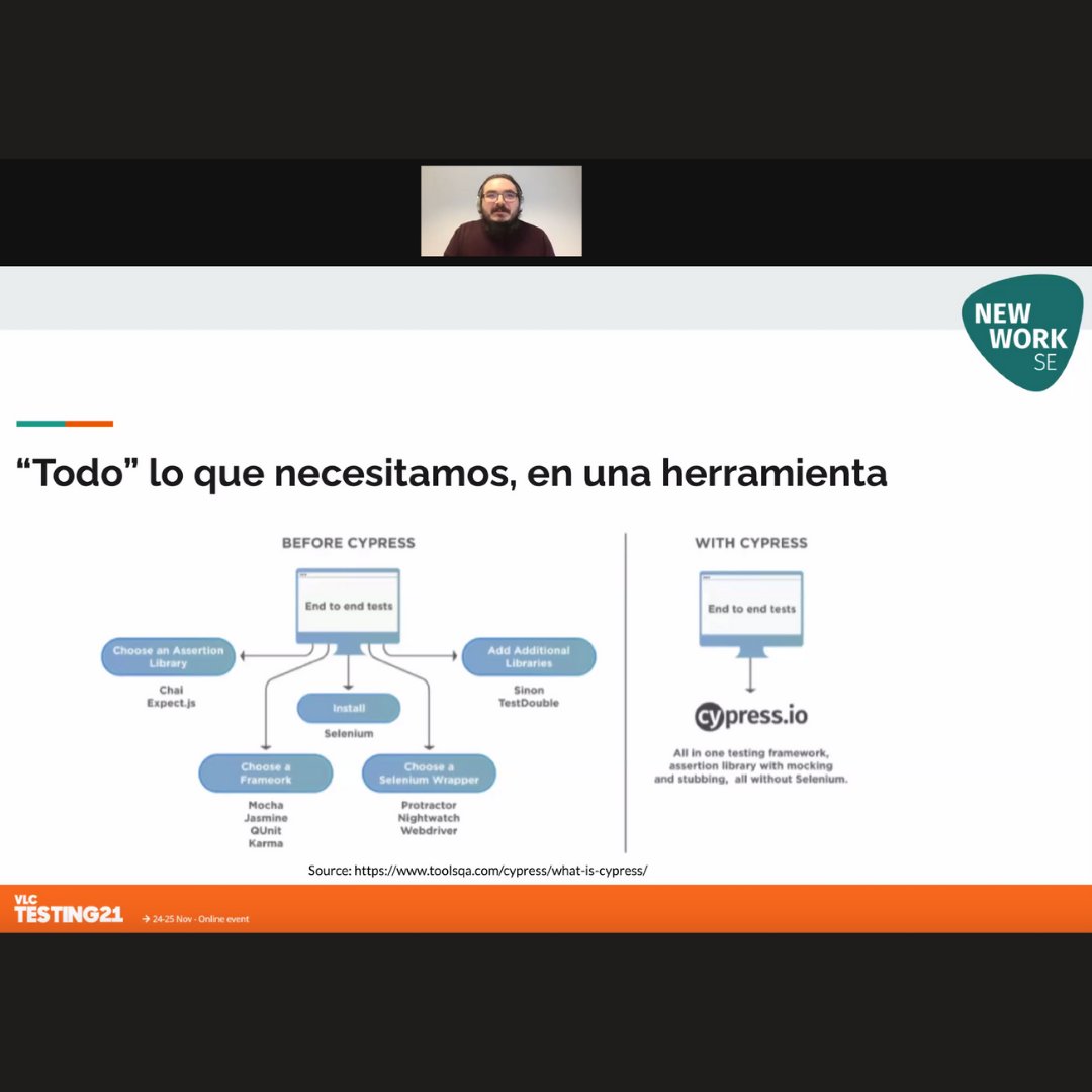 NewWork_es's tweet photo. #NewWork has once again collaborated with VLC testing! Last month, some colleagues attended different conferences and our colleague Daniel Roca Forcada gave a lecture on Cypress for CI/CD teams to teach them how to use it effectively and scalably #YoCreoEnElTesting 👏 https://t.co/xfxKy5L4H2
