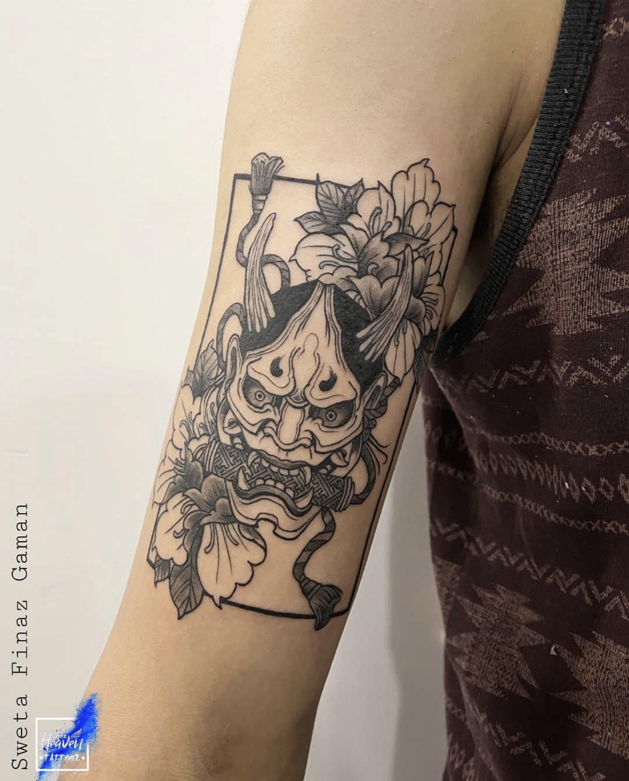 Hannya Mask Tattoo Design with Crown