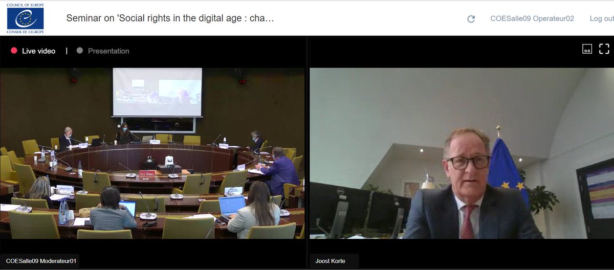 CoESocialRights's tweet photo. #SocialRights in the digital age
Joost Korte, DG Employment, Social Affairs & Inclusion #EC
🗣️Digitalisation means innovation & social development, new jobs, flexibility. We have to embrace technology. But the @social_charter & other standards must to be fully respected
#ESC60🎂 https://t.co/t8gtzOeNoZ