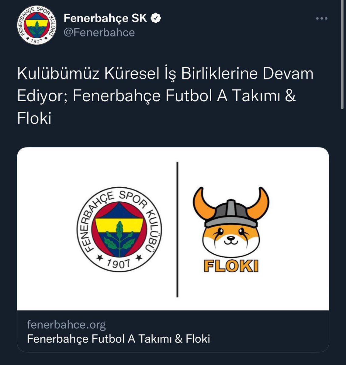 📍Fenerbahçe, Floki Inu (#FLOKI) ile sponsorluk anlaşması yaptığını açıkladı.
