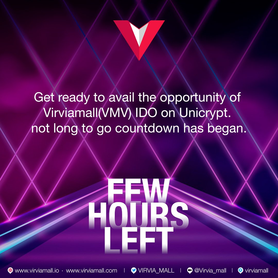 The Massive IDO of <a href="/VIRVIA_MALL/">VIRVIAMALL</a> (VMV) is about to go LIVE on <a href="/UNCX_token/">UNCX Network</a> (UniCrypt) soon in few hours on 10th Dec'21. Stay tuned!!!!