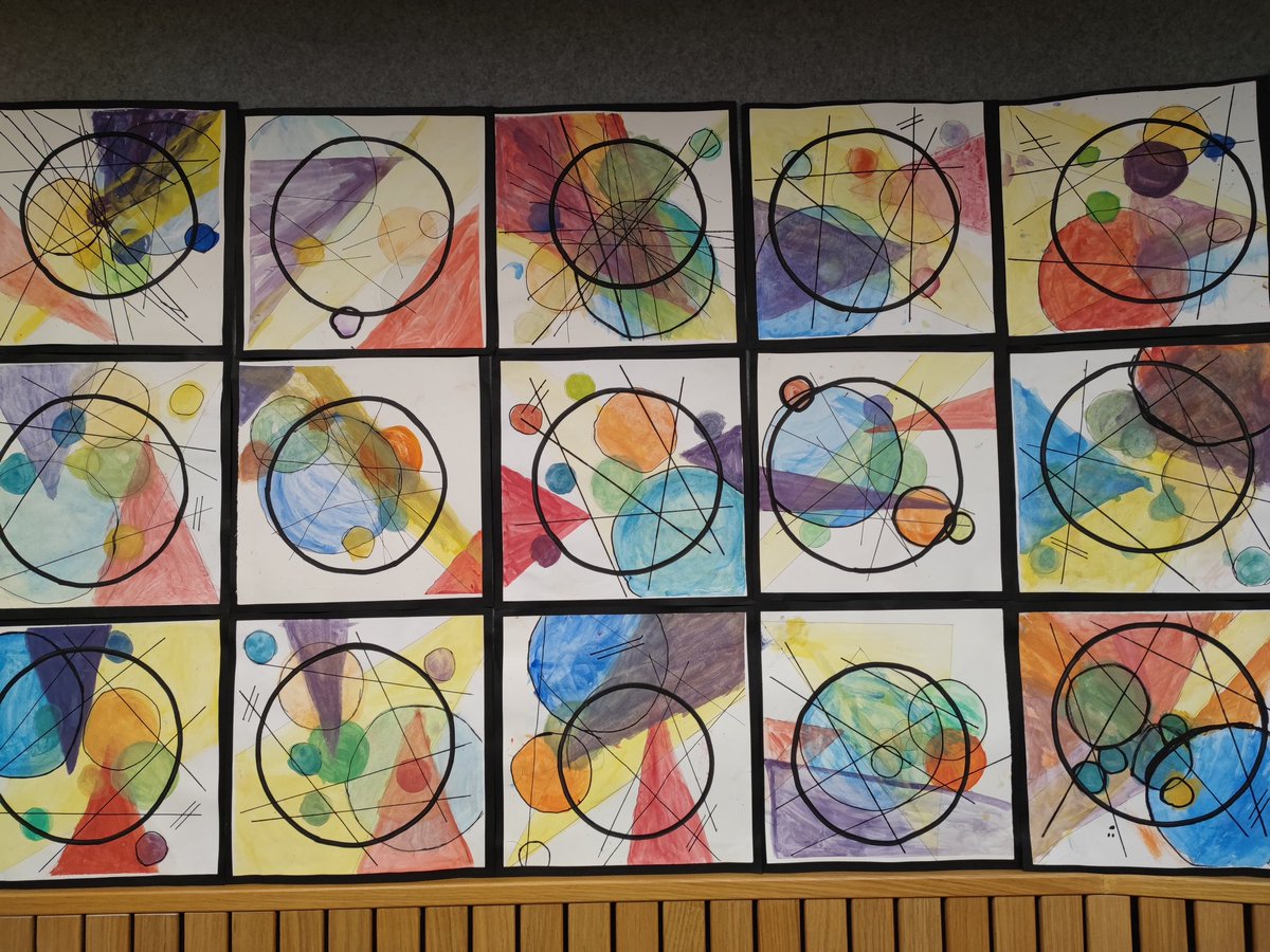 Grade 2's exploration of Colour Theory has led us to Kandinsky and his use of tertiary colours. Our students created these magnificent compositions inspired by Kandinsky's Circles In a Circle. They certainly add a splash of colour to the 4th floor! #stamfordhk #cognitaway