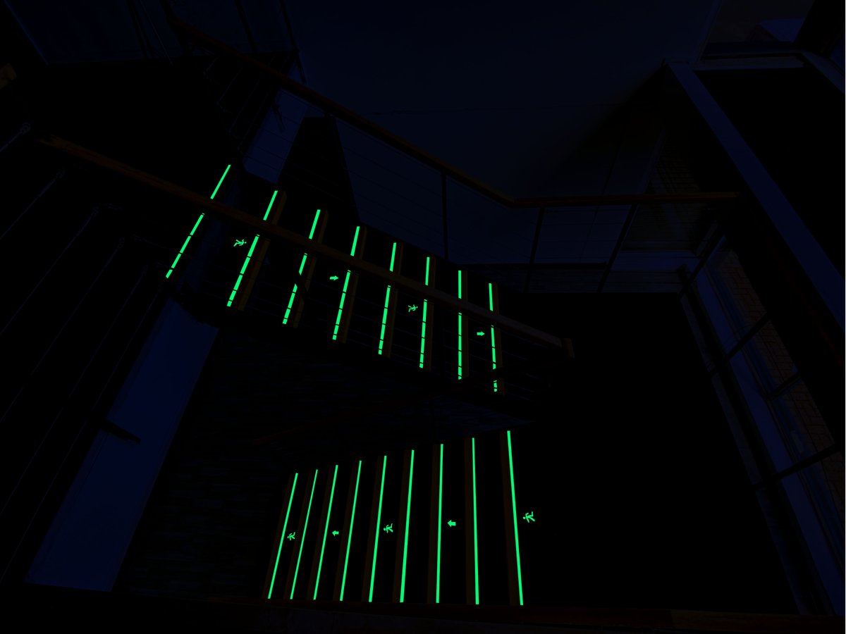 Another step cover job completed in Middlesbrough. Anti-slip (Black surface) with Yellow nosing's and glow in the dark strips and fire exit signs ensuring maximum safety. #iglo #antislip #glowinthedark #stepsafety #visuallyimpaired