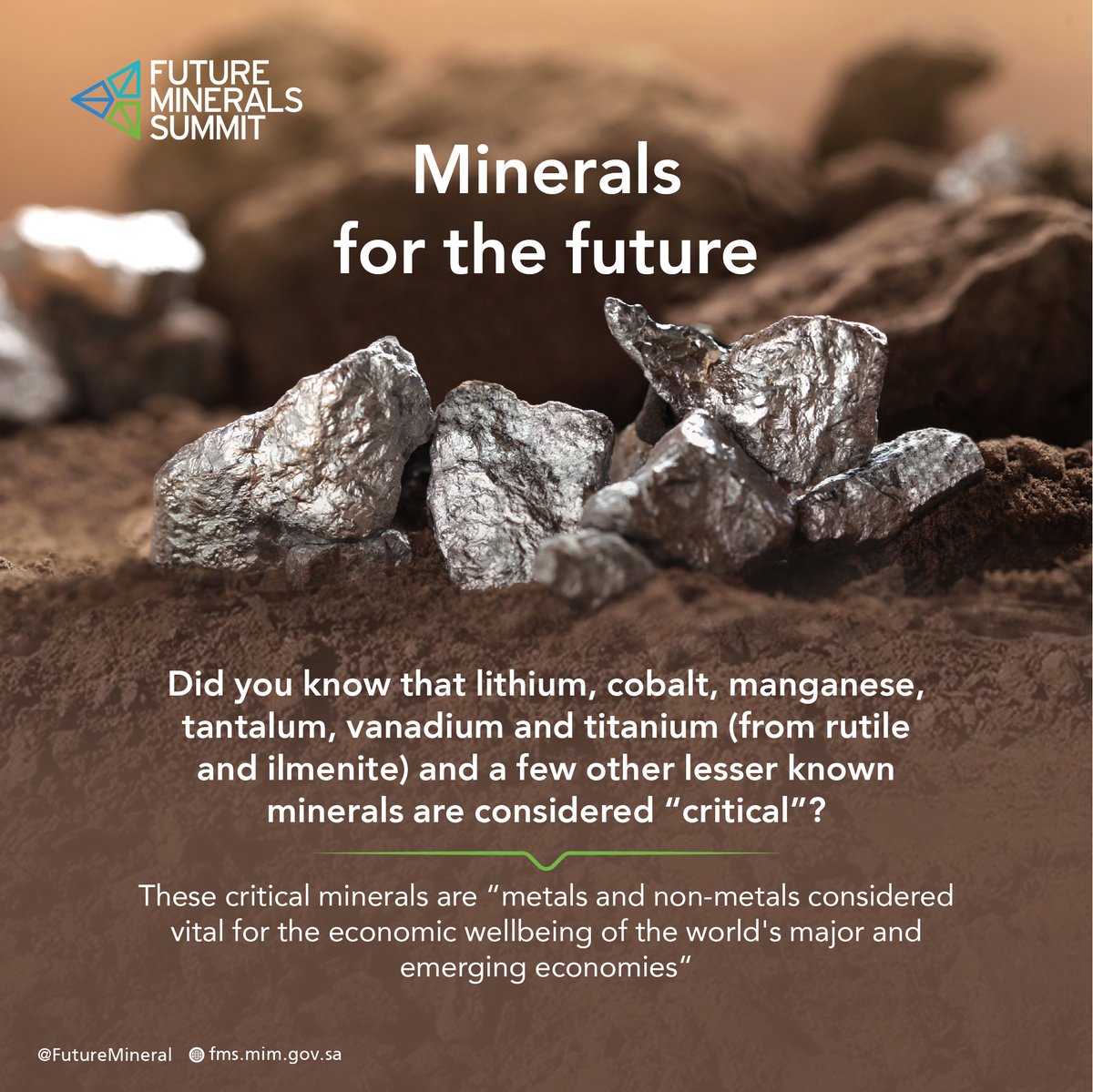 FutureMineral's tweet image. The World Bank estimates that demand for the minerals critical for new energy, and are key to a low-carbon future, could rise up to 500 percent by 2050.

#FutureMineralsSummit2022
#FMS2022