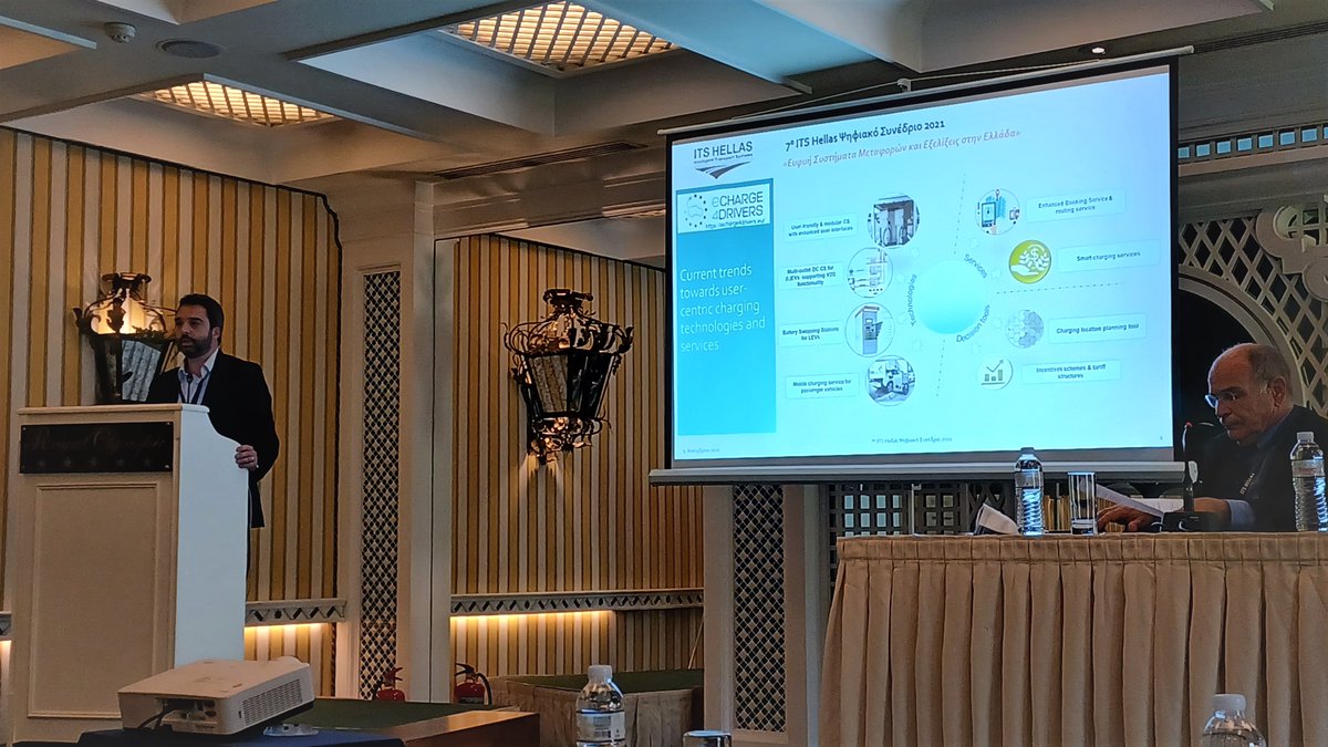 Charge4E's tweet photo. Our project coordinator @ekarfopoulos talking about the role of #research in current &amp; future #electromobility challenges, the @Charge4E project &amp; current trends towards user-centric charging technologies &amp; services at the ongoing @ITS_Conference in Athens. 

#ITSHellasConf #ec4d https://t.co/kctYxI8lk5