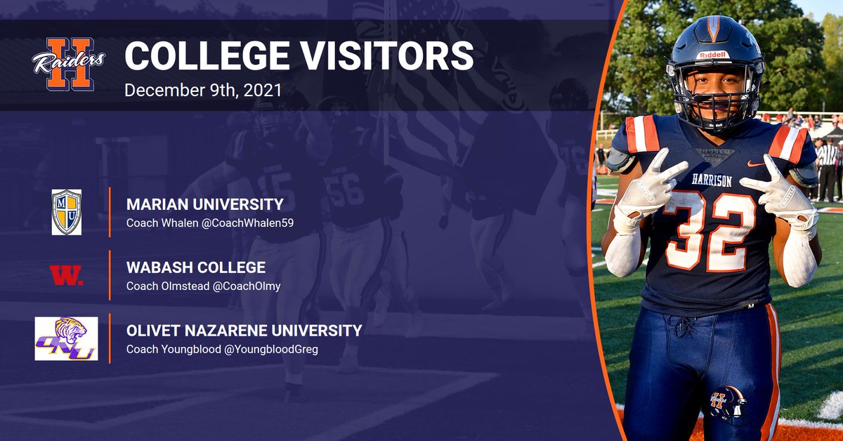 HHS_Raider_FB's tweet photo. We are looking forward to hosting @CoachWhalen59 of @MarianUFootball, @CoachOlmy of @WabashFb and we were happy to host @YoungbloodGreg of @ONAZFootball yesterday! #WAF #GoldStandard @TerryPeebles https://t.co/LtiNcHeNGz