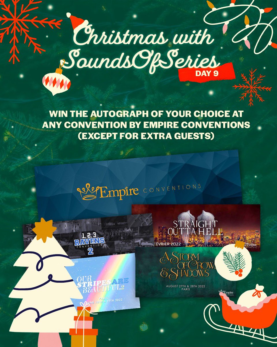SoundsOfSeries's tweet photo. #CHRISTMASWITHSOS - Day 9
Win the autograph of your choice at any convention by Empire Conventions.
To enter :
▪️ Follow @SoundsOfSeries & @EmpireConv
▪️ RT this tweet
▪️ Subscribe to our channel: https://t.co/LcicAt5y9l https://t.co/OOgrfAhMFy