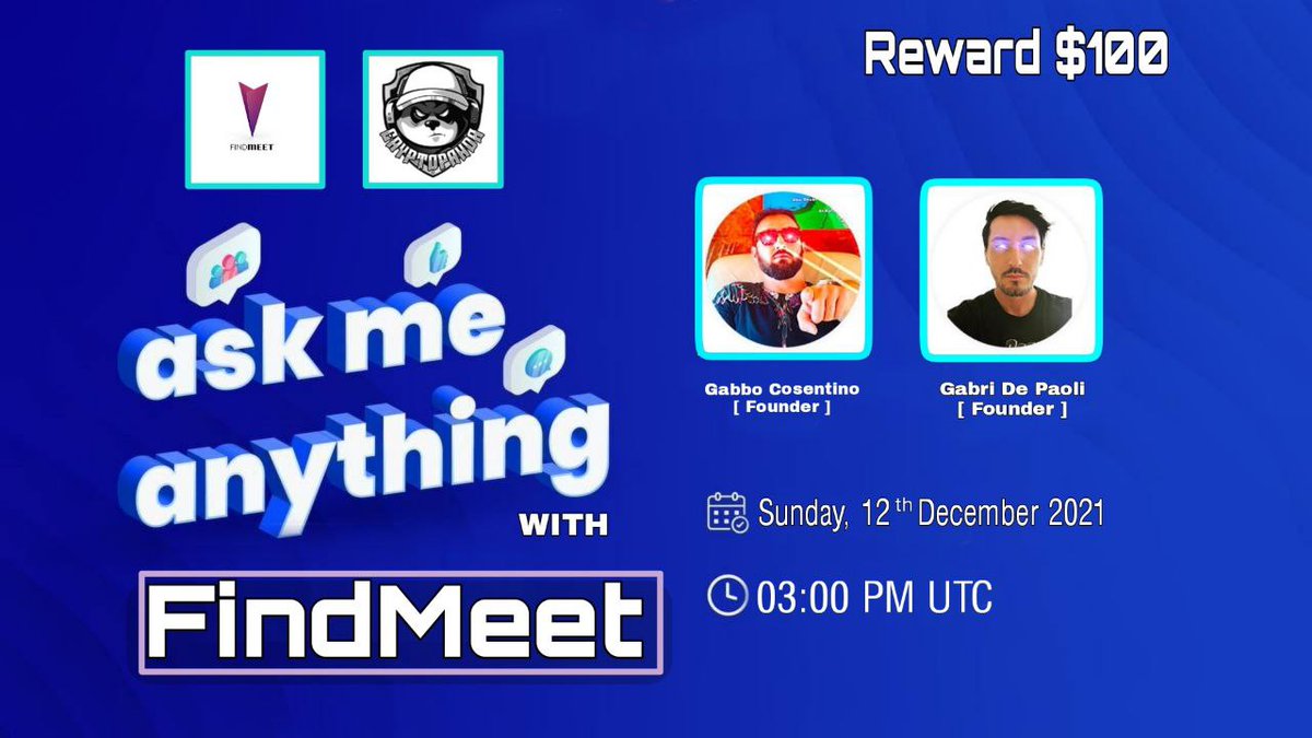 FINDMEET_IO's tweet photo. 📌 Another AMA to mark on your calendar: December 12 - 3pm UTC ASK ME ANYTHING #cryptocurrency #Metaverse https://t.co/3PJt1D3vWR