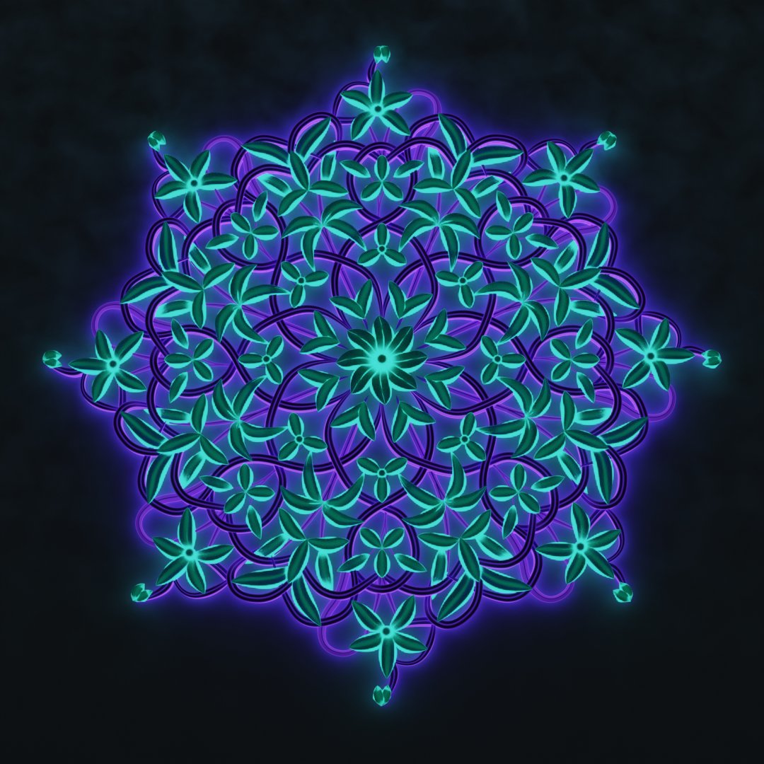Alc_ve's tweet photo. Iranian floral pattern - glowing remake.

#psychedelicart #sacredgeometry #b3d #biomorphicart #floralart #mandala #3drender  #geometricart https://t.co/ZHbBKZWxUn