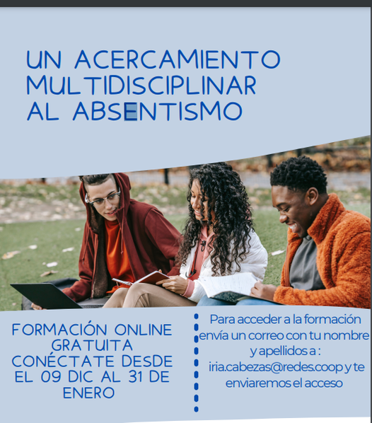 #absentismo
Desde hoy podéis acceder a esta #formación de manera gratuita "Un acercamiento multidisciplinar al absentismo" . Para ello sólo tenéis que enviar un mail a iria.cabezas@redes.coop y  te enviaremos el acceso.