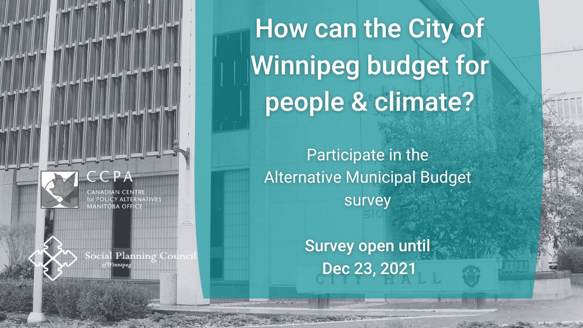 What if the City of Winnipeg budgeted as if all people, our environment, reconciliation, safety, inclusion, and climate change mattered?

Please fill out this survey to help inform the Winnipeg Alternative Municipal Budget: ow.ly/qYVo50H6Jxg. Survey open until December 23.