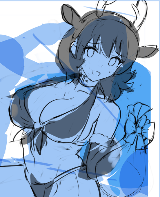 FANBOX限定イラスト作業再開。予定通り1案+2案の折衷案で。 