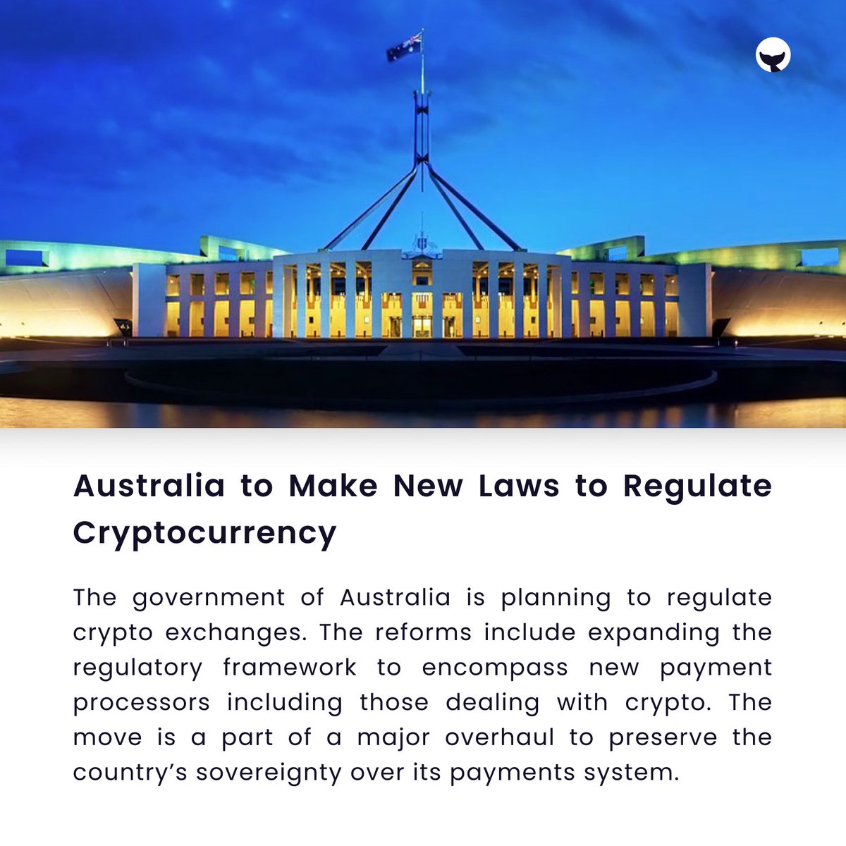 _CryptoWhaler's tweet photo. Australia has proposed new laws to regulate cryptocurrency.

Tags:
#IndianWhaler #IndiaWantsCrypto #crypto #cryptofyingindia🇮🇳 #wazirxwarriors #cryptocurrency #CryptoSetsYouFree #Australia https://t.co/1rJgceJpyT