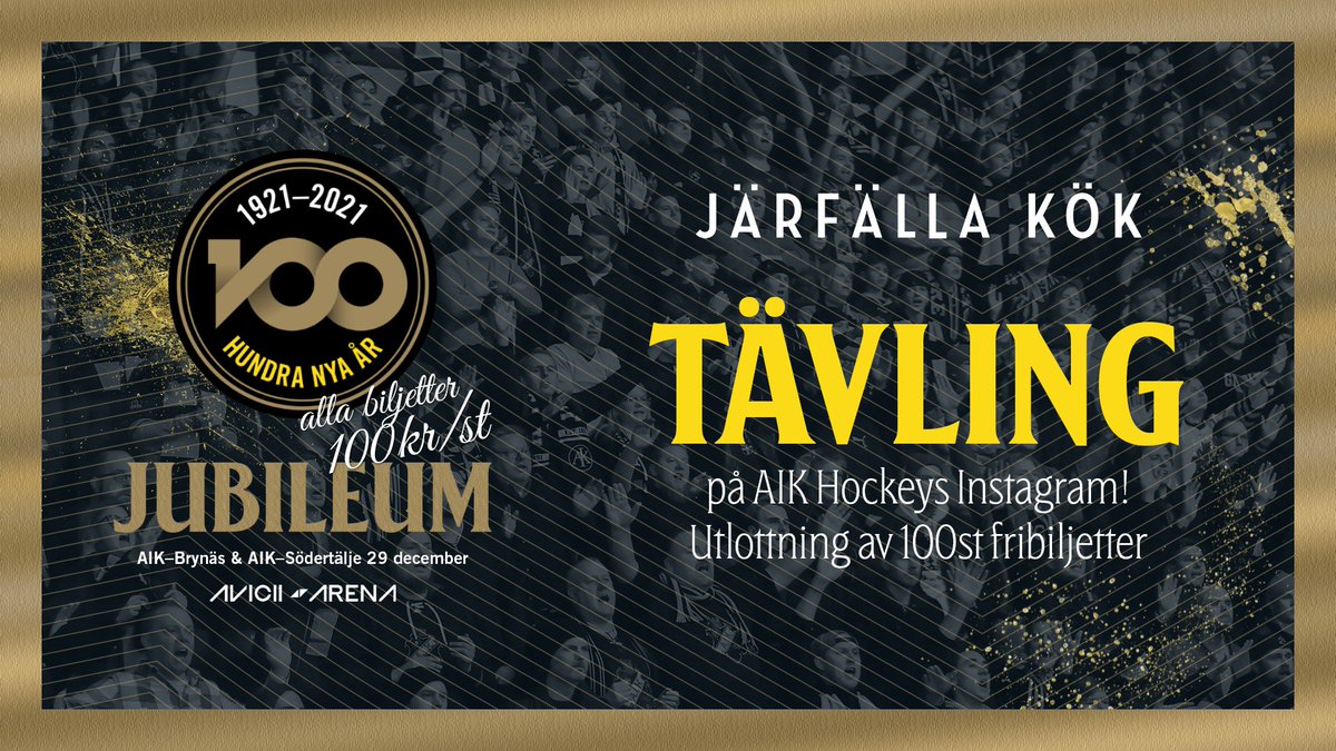 ⚠️ TÄVLING på instagram.com/aikishockey ⚠️
Järfälla Kök har köpt 100 biljetter till jubileumsfirandet den 29 december som de nu vill att vi tävlar ut! Ni har 24h på er att tävla. Klara… färdiga GÅ!