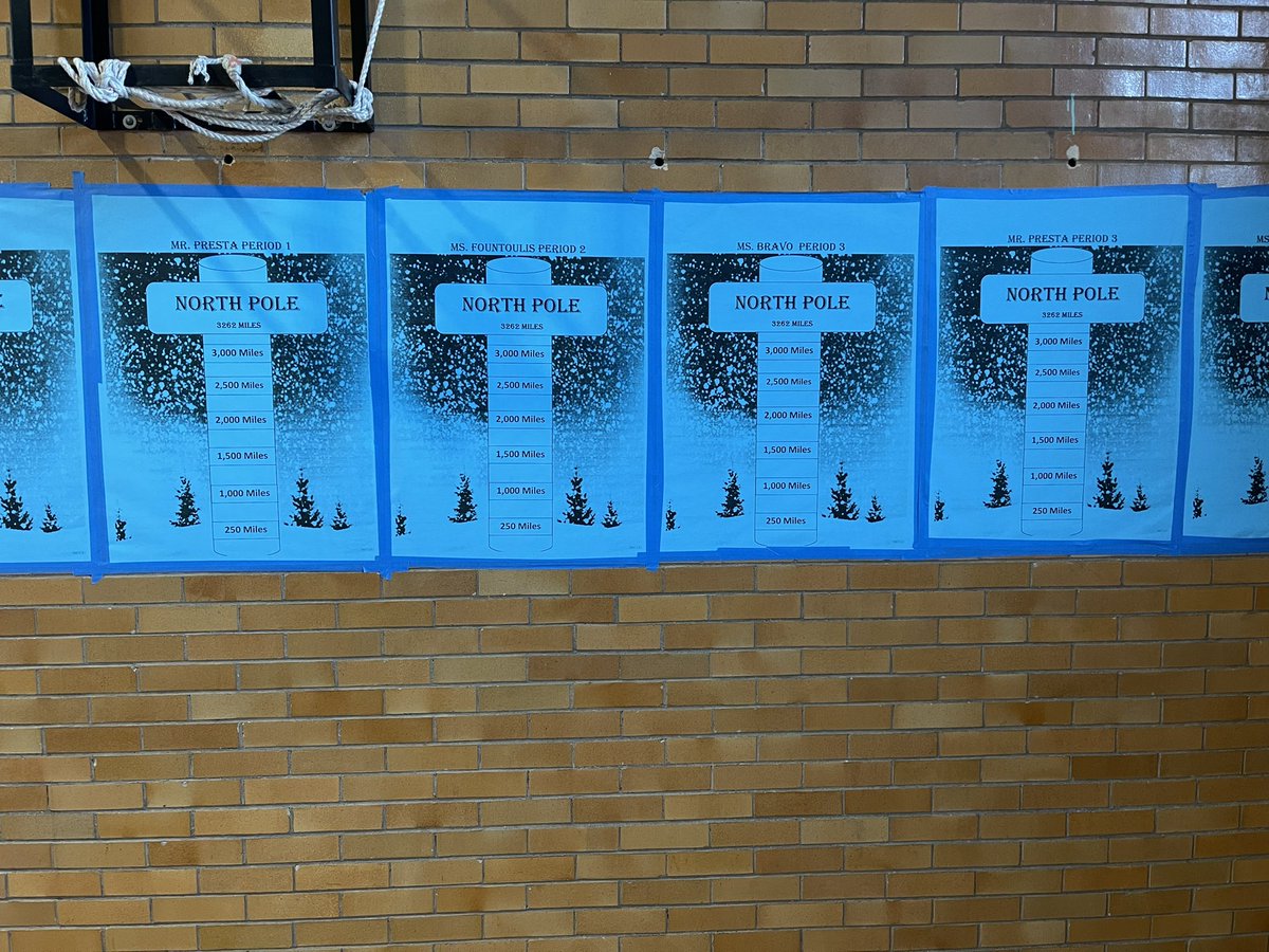 AndrewPrestaPE's tweet photo. Which class is going to walk over 3,000 miles first and get to the North Pole?!  @physedgames @physedreview @pecentral https://t.co/BKcJIJoSt4