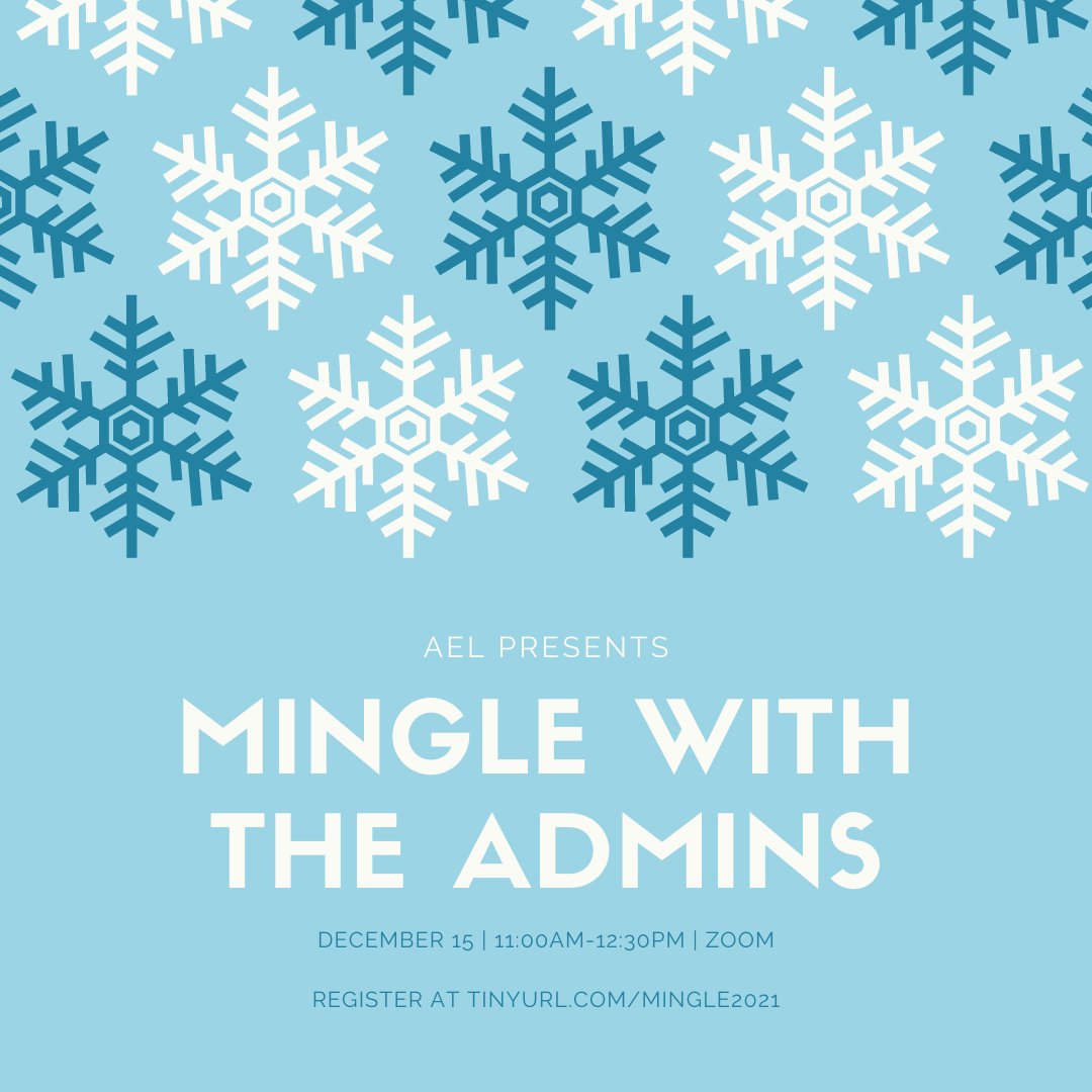 ATLEmergingLib's tweet image. It's that time of year! The 2021 Atlanta Emerging Librarians Planning Committee will host their annual Mingle with the Admins event on Wednesday, December 15. Registration will close at midnight on December 13, 2021.
