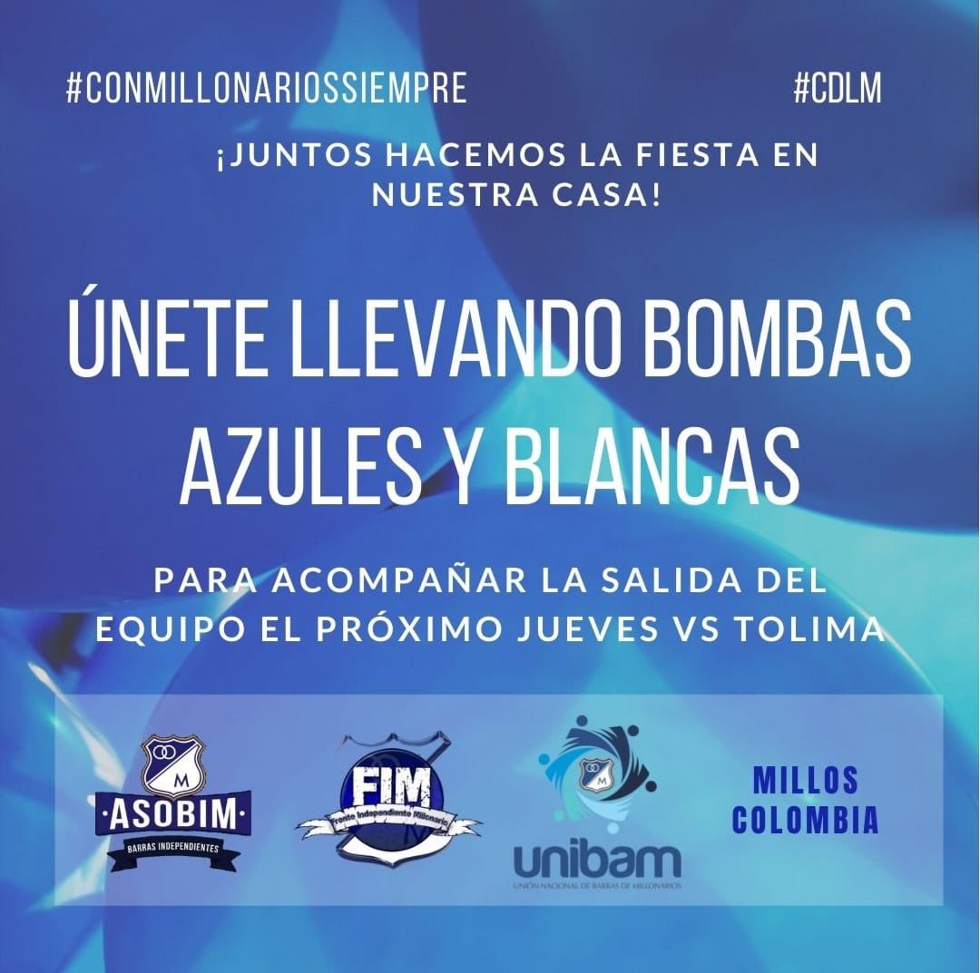 LBOriente's tweet photo. ¡Hoy es día de fiesta en El Campin!
Entre todos, unámonos para llevar bombas azules y blancas. Hagamos de nuestra casa un templo de aliento, amor y pasión por Millonarios.
🔵⚪️⚽️
#ConMillonariosSiempre #ASOBIM #FIM #Unibam #MillosColombia #CDLM https://t.co/jIB3jVa2I5