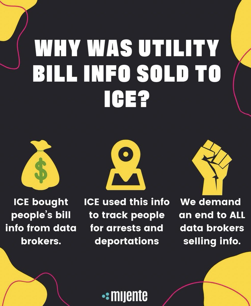 LisMarieFL's tweet image. For years, our info was sold to ICE by utility companies!The good news is that thanks to the #NoTechForICE campaign by @ConMijente it will now stop providing access to its massive database. 

Yet ICE is already seeking new sources of data to track people with. La lucha sigue!👩🏾‍💻✊🏽