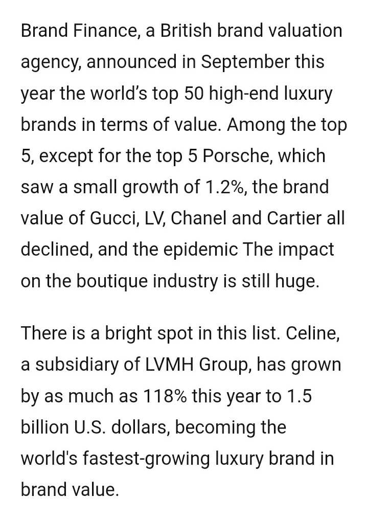 Anna (Slow) on X: There is a bright spot in this list. Celine, a  subsidiary of LVMH Group, has grown by as much as 118% this year to 1.5  billion U.S. dollars