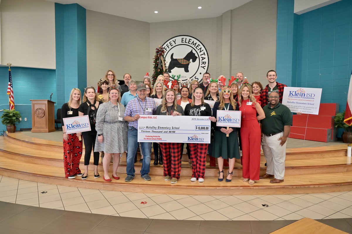 KleinFoundation's tweet photo. Campus Kids, LLC is back on the Celebration Express and ready to make some wishes come true! Congrats to grant-winners @BenignusKISD &amp; @MahaffeyKISD for receiving $13,000 for their innovative event, PAWS! https://t.co/jR9XilNKzd