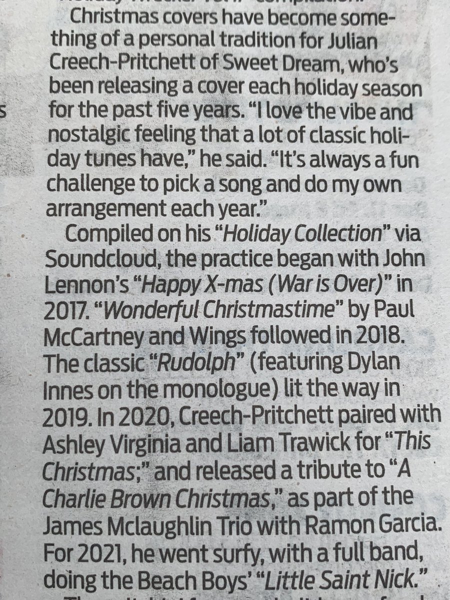 sweetdreamband's tweet photo. we’re in print again! Thanks to @tourreportnc and @yesweekly for the coverage on our holiday cover tunes! We ❤️ Y!W #ksttr
Check out the full article (print page 19): https://t.co/8F7YLK2sOJ
Holiday Collection playlist: https://t.co/WJ7FSqRr7X https://t.co/9XcIXzqKbU
