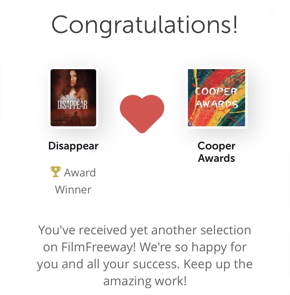 So honored to have received the Best Actress Award from Cooper Awards Film Festival! Thank you! #cooperawards
#cooperawardsfilmfestival