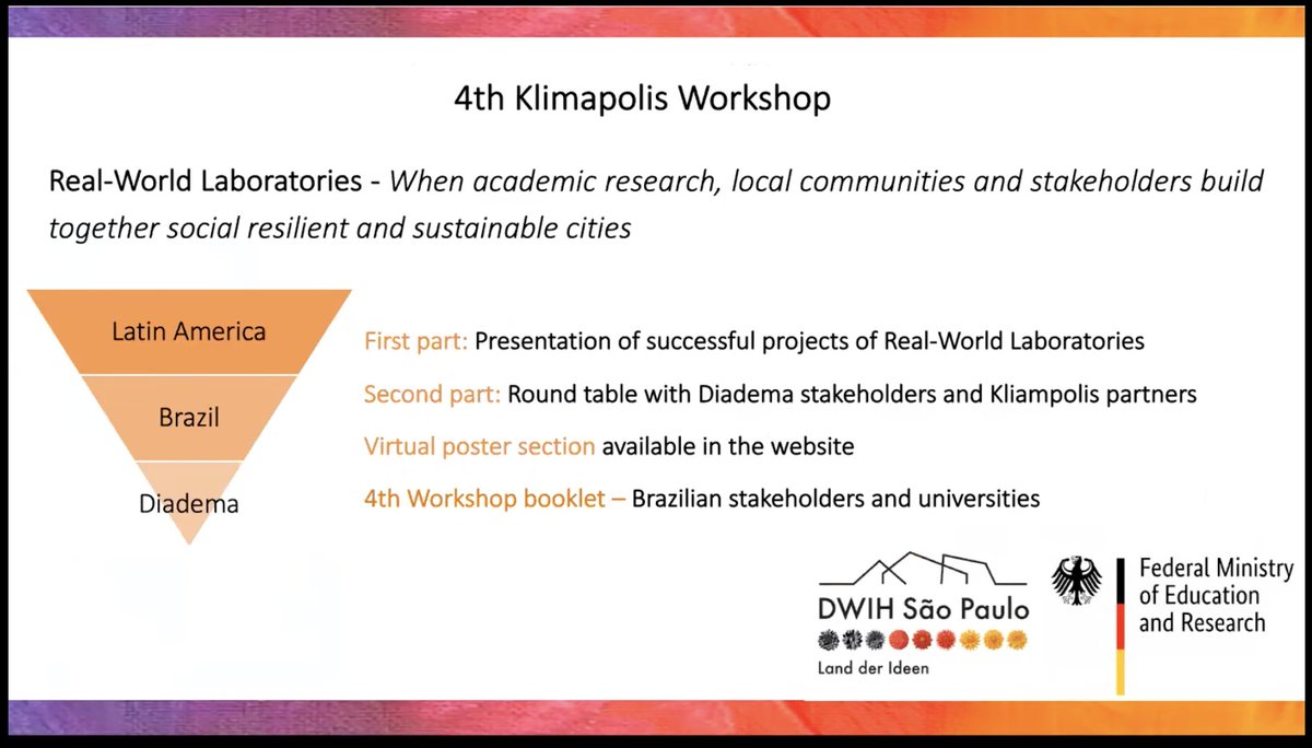 KlimapolisLab's tweet photo. The Klimapolis team thanks a lot all panelists and participants in our 4th Workshop! It was great to discuss with you about real-world laboratories! 
@CedeusChile @vlaTG @prjacobi @unifesp @Pref_Diadema @usjtoficial @DWIH_SP 

The recording is on YouTube: https://t.co/lBozQddOSI https://t.co/v3CVa2UVb0