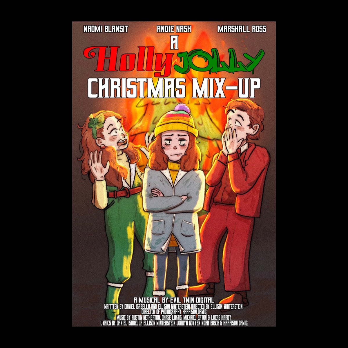 EvilTwinDigital's tweet photo. With A towns Christmas spirit on the line, Holly and Jolly must settle their differences and come together to save the holidays in this Evil Twin Digital musical!

Premiering tonight at 8:45PM, catch “A Holly Jolly Christmas Mix-Up” in Studio D of the Comm arts building. https://t.co/v22EXRWqn6
