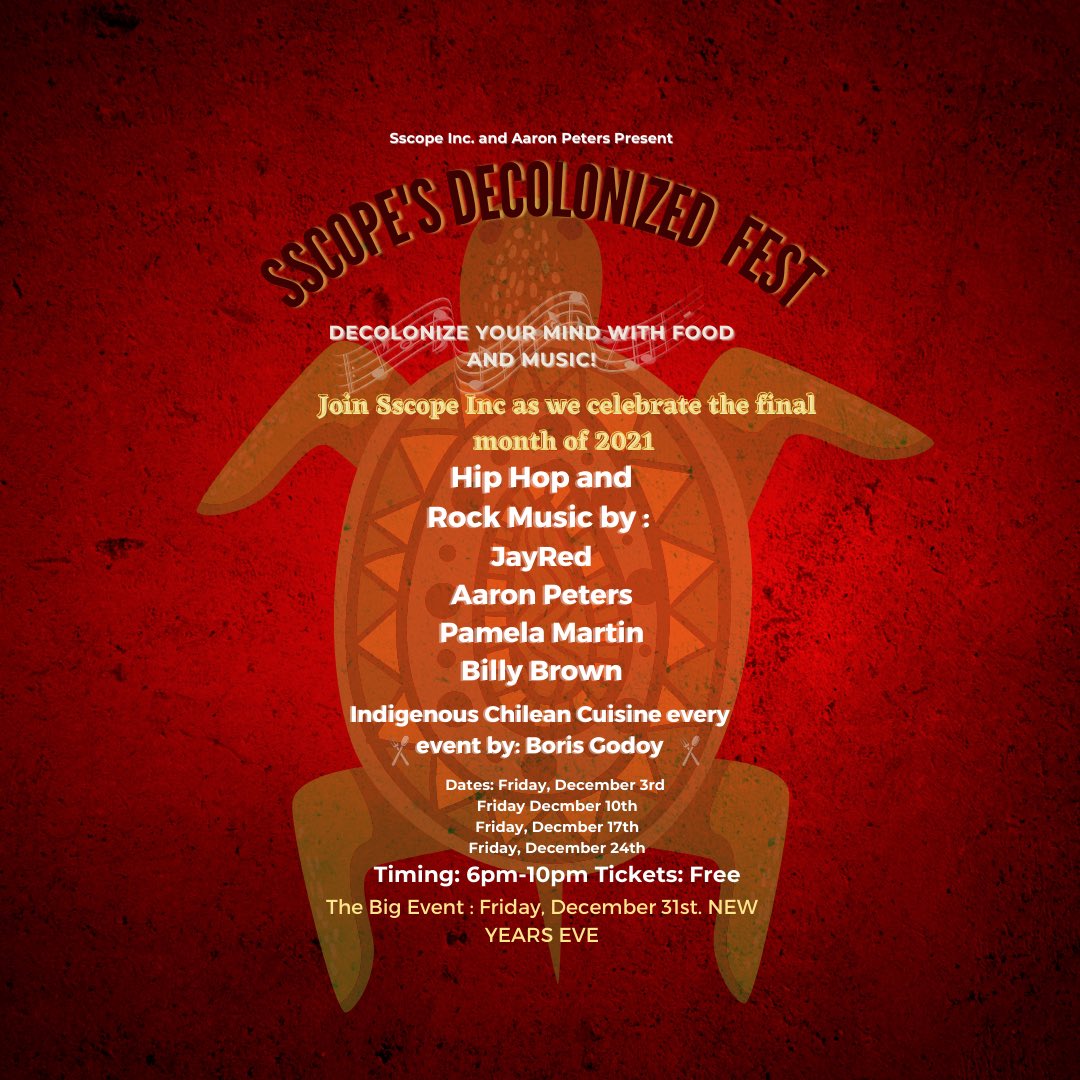 sscopeinc's tweet photo. Don’t miss out every Friday till New Years Eve amazing music and food at Sscope’s Decolonized Fest. https://t.co/QCAI0lrtaa