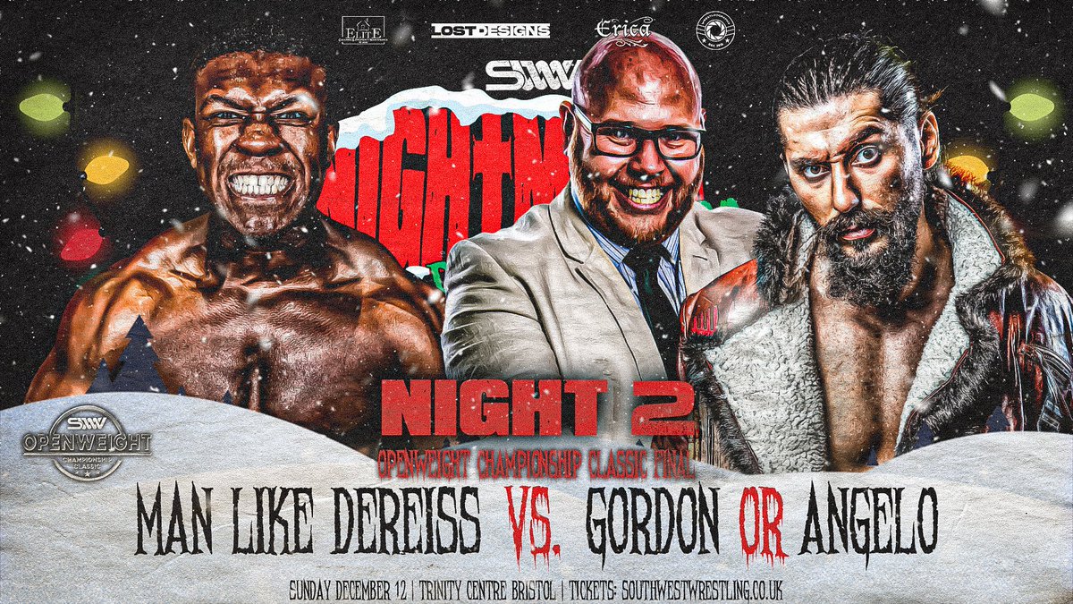 swwwrestling's tweet photo. On NIGHT 2...
The House Vs. Lucia Lee & Shane Sabre
Chris Adams Vs. Axel Carter
Man Like Dereiss Vs. Gordon or Angelo
Night 2 | Sunday Dec 12 | Trinity Centre, Bristol (SOLD OUT)
🎟 https://t.co/VHBE9AengU
#SWW #NBCWeekender🎄#Night1 #Night2 #Wrestling #Cinderford #Bristol https://t.co/ly0VHmTFMB