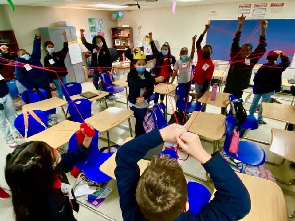 LISA_West_K5's tweet photo. Mrs. Sasnette’s fifth grade classes did an activity to learn about the interconnectedness of food webs!! What a fun and engaging lesson! ❤️ #LISALearns https://t.co/DOGB42u8TI