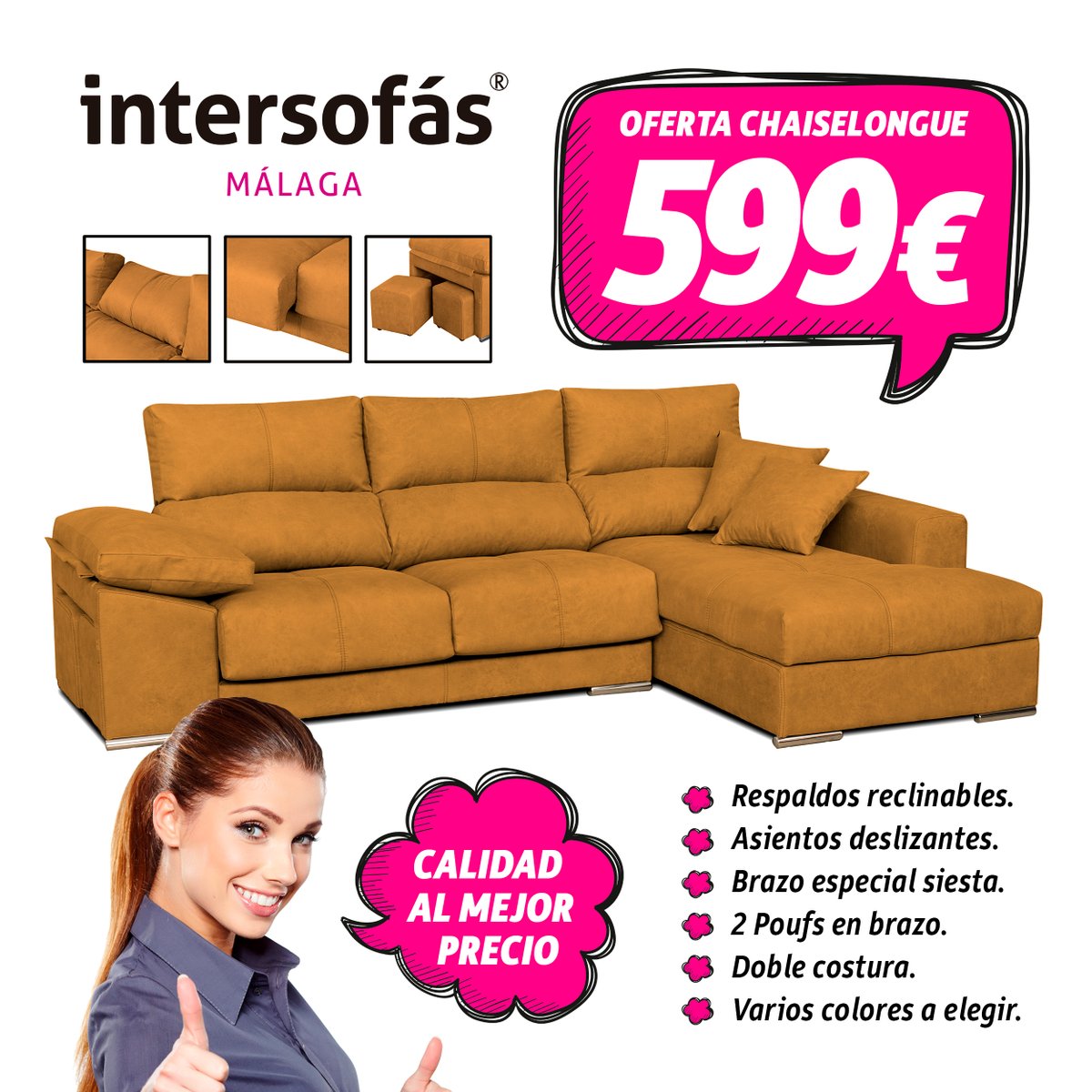 Intersofas_MLG's tweet photo. 👍🏻👍🏻 En #Intersofás® #Málaga tenemos #calidad en #Oferta: Llévate en #promoción este espectacular #sofá #chaiselongue con todos los extras por tan solo 599€. Más promos en https://t.co/SkV0bnv3Mh https://t.co/faRV8MsEDo
