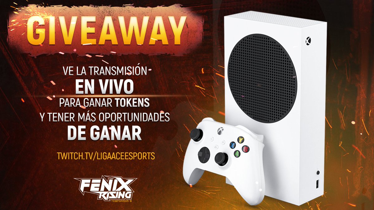 #Gears5 | <a href="/GearsLATAM/">GearsLATAM</a> | <a href="/GearsEsports/">Gears Esports</a> 

¡Ganate un <a href="/Xbox/">Xbox</a> Series S! 

🎮Pasos:
· Seguir a <a href="/ligaaceesports/">Liga Ace Esports</a> y etiquetar a 2 amigos con el hashtag #FenixRising
· Retweet a este post
· Visualizar las transmisiones para multiplicar tus posibilidades en twitch.tv/ligaaceesports