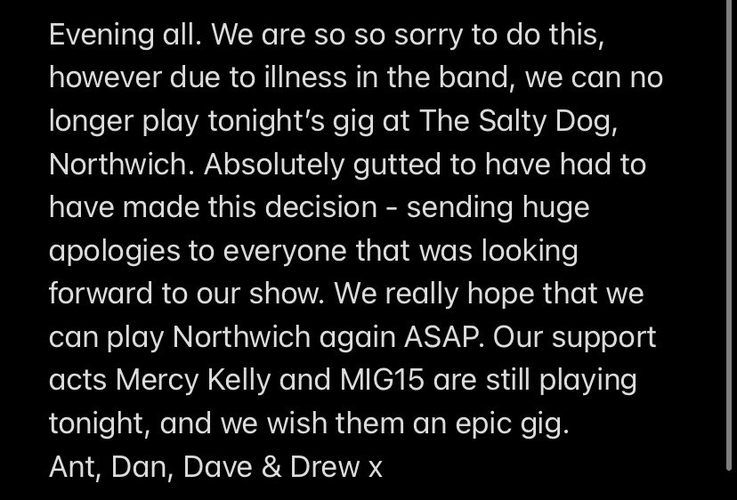 So sorry #Northwich. We hope to see you soon. Ant, Dan, Dave & Drew x