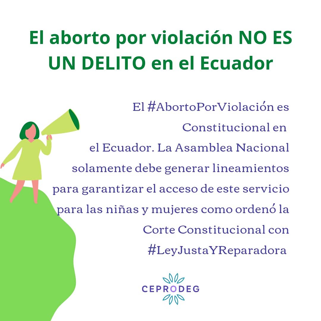 Ceprodeg1's tweet photo. Recordad... el acceso al aborto en casos de violación es CONSTITUCIONAL. Exigimos a la @AsambleaEcuador cumplir con la sentencia de la @CorteConstEcu y crear una #LeyJustaYReparadora para las víctimas de violación.

#SeráLey #AbortoLegalSeguroGratuito https://t.co/of2nD5AmQ9