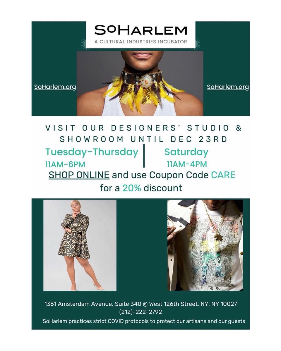 WestHarlemDC's tweet photo. Keep It Harlem This Holiday Season
Keep it Harlem this Holiday Season and Shop at #SoHarlem. Use Discount CARE for 20%Off when you shop online.
#ShopHarlem #ShopUrban #Style #FashionStylist #Stylist #HolidayShopping #ShopLocal #ShopSmallBusiness #WHDC #KeepItHarlem https://t.co/NEozh6FSfQ