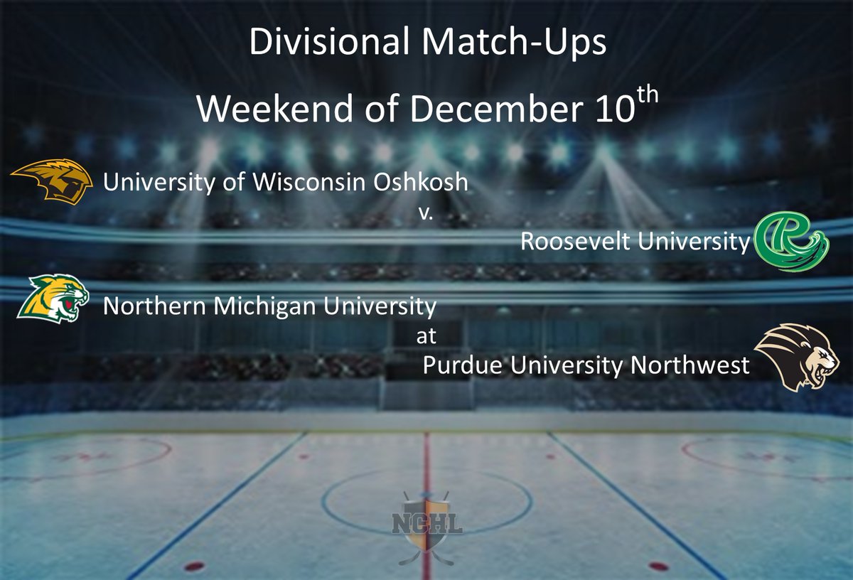 NCHLHockey's tweet photo. Weekend Preview: https://t.co/PRme7uPF2k

Conference:
@UWOHockey vs @RULakersD2 
@PNW_Hockey vs @NMU_D2 

Inter-divisional:
@StNorbertACHA vs @DePaulHockey 

Non-Conf:
@AUACHA17 vs Davenport Univ.
@LewisMHky at U of Michigan

@achamensd2 https://t.co/src5RCsezN