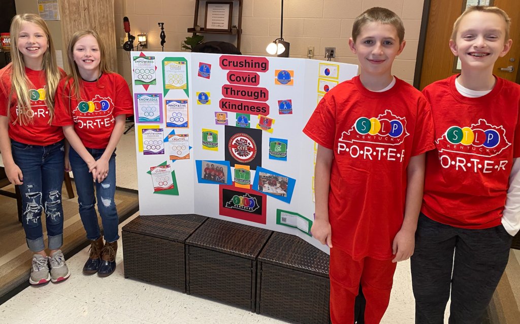 porter_elem's tweet photo. Our Porter Elementary STLP team rocked their regional presentation today on their school-wide community service project titled, Crushing Covid Through Kindness (CCTK). Great job! #JCSTREAM #Eagle4Life #STLPKY https://t.co/iT9Sv4GSK2
