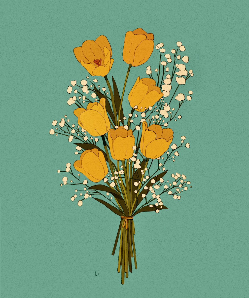 LibbyFrame's tweet photo. Tulips and baby’s breath commish https://t.co/ZAUipVHZ0y