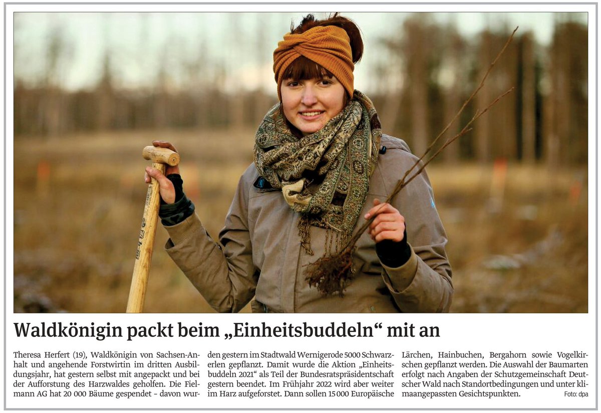 Waldkönigin packt beim #Einheitsbuddeln mit an!

(Quelle: Volksstimme Magdeburg vom 03.12.2021)