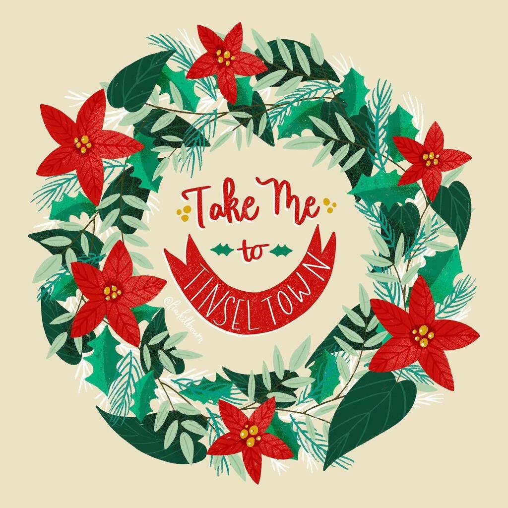 FiaKilbourn's tweet photo. 🎶🎶 Won’t you take me to Tinseltown. 🎶🎶

#christmaswreath #surfacepatterndesign #christmasillustration #handlettering #artlicensing #illustratorsofig https://t.co/bo5DedmXwP https://t.co/xayRC5T40F