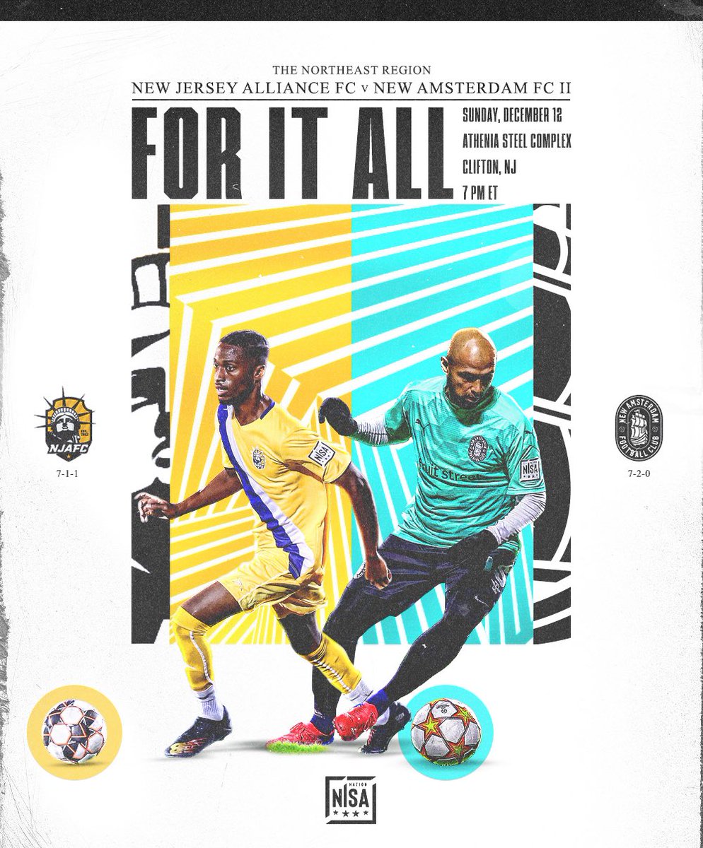 FOR IT ALL!! 🏆

NISA Nation F21 Season Northeast Region CHAMPIONSHIP!

This weekend!! 🔥
📆 SUN DEC 12
📍Athenia Steel Complex
⏰ 7:00 PM ET
📺 <a href="/ElevenSportsHQ/">ELEVEN Global</a> 

See you there or tune in!! #NISANation