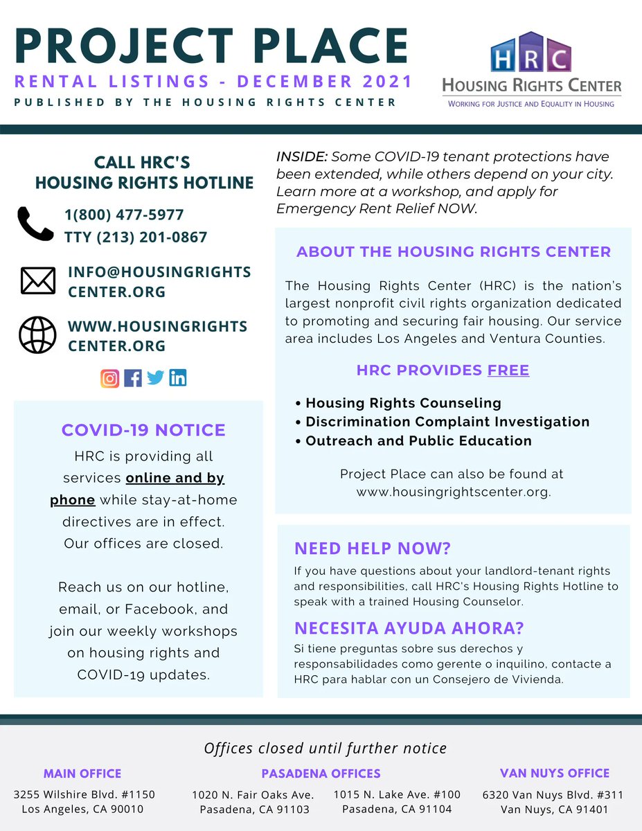 hrc_la's tweet photo. Are you looking for affordable housing or rent relief this December?

Check out our monthly rental listing #ProjectPlace online! Sign up at https://t.co/IfIw46ioq1 to get it emailed to you every month. #affordablehousing #emergencyrentalassistance https://t.co/ZUsBcms7BA