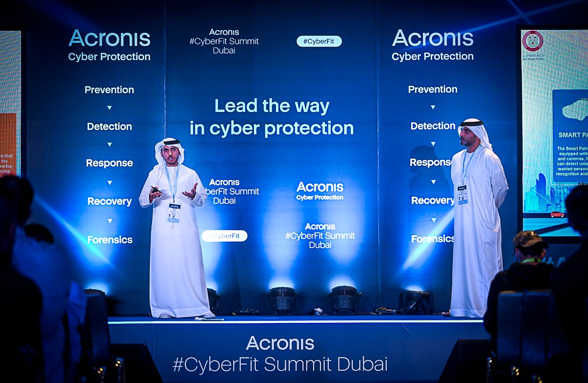 Acronis's tweet photo. Fact: Abu Dhabi has been one of the "safest cities" for the last five years in a row. As the use of IoT-integrated devices increases, Dr. Humaid and Dr. Hamad share lessons to help make cities safer and more resilient. https://t.co/RAIKLDoXDv
