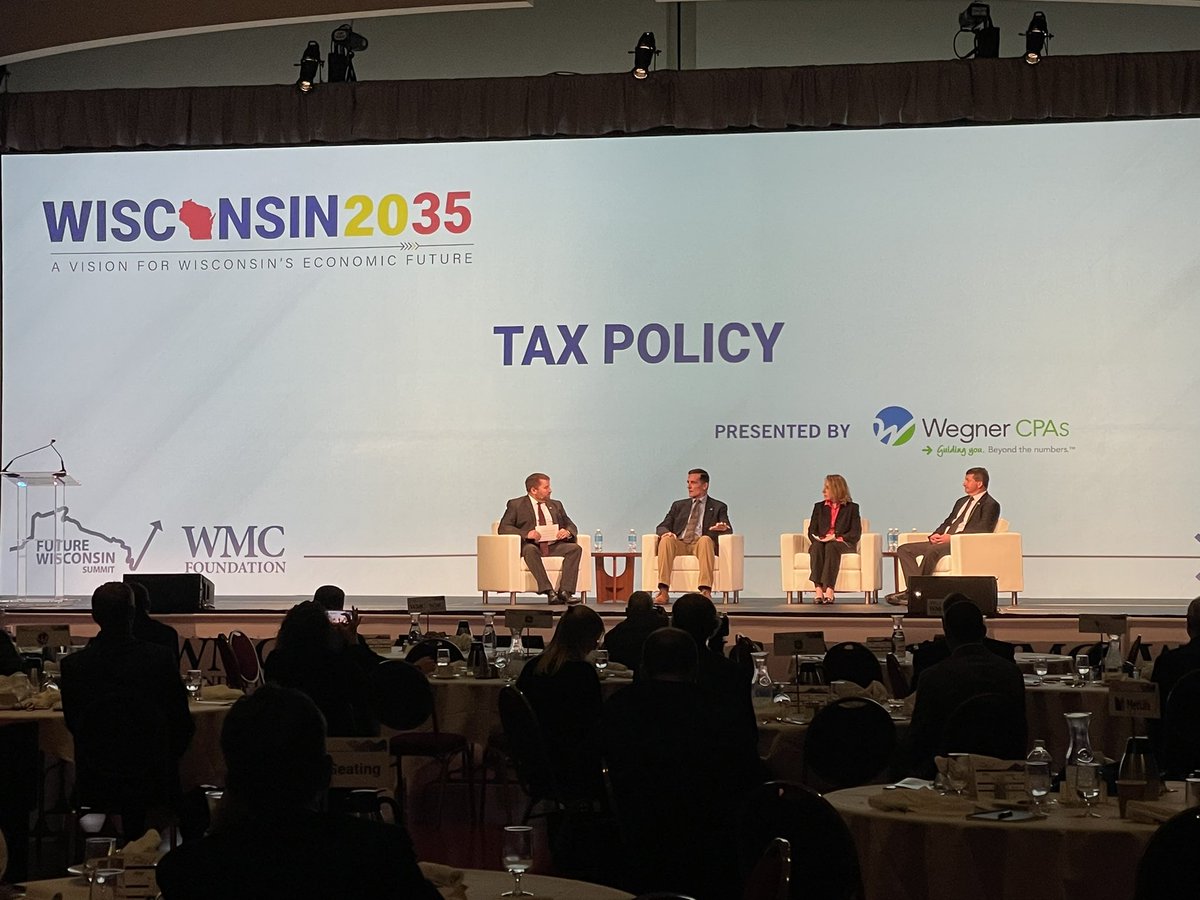 WisconsinMC's tweet photo. .@ManleyWMC sits down with Terri Lillesand of @CLAconnect, Mike Nikolai of @WaupacaFoundry &amp; Wayne Southall of @JohnDeere to discuss Wisconsin tax reform and why it’s an important solution in solving the workforce shortage and attracting more people to the state. #FutureWI https://t.co/FqCAZSIwL3