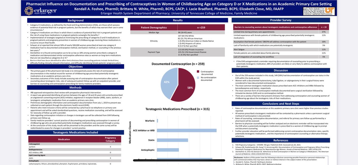 Pharmacist Influence on Documentation and Prescribing of Contraceptives in Women of Childbearing Age on Category D or X Medications in an Academic Primary Care Setting with <a href="/kfosheeRx/">Kendall Foshee, PharmD</a>