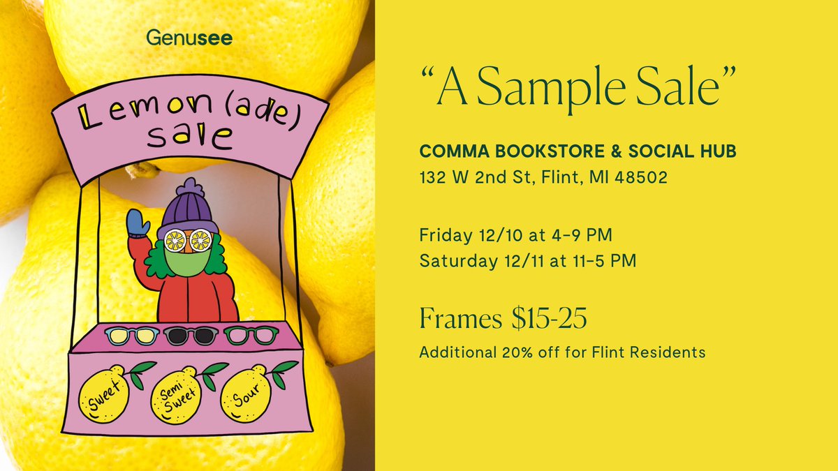TOMORROW! 🍋😎🤓 Come shop our Lemon(ade) Sample Sale this Friday &amp; Saturday <a href="/commabooks810/">commabookstore</a> 

Full event details here➡️ fb.me/e/1owo02We3 

#Flint #FlintMichigan