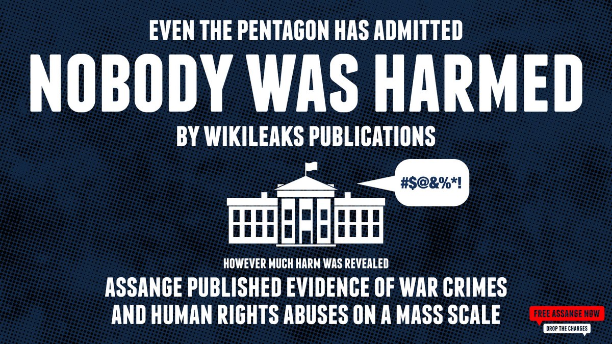 SomersetBean's tweet photo. With the latest Julian Assange extradition decision due tomorrow, a 3 tweet reminder that the US government's 3 central accusations are false. 🧵👇

1. Even the Pentagon has admitted nobody was harmed by WikiLeaks' publications. However, much harm was revealed...

#FreeAssangeNOW https://t.co/1Cm9M0RaKw